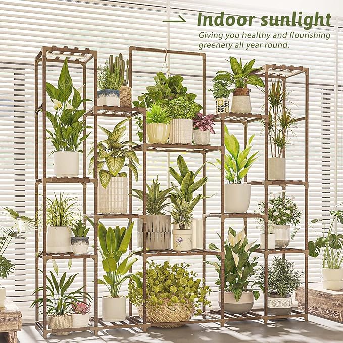 Bamworld Plant Stand with Grow Lights Large Plant Shelf Indoor Hanging Plants 17 tiers Large Plant Shelf for Indoor Plants Display Heavy Duty Plant Rack for Living Room Patio Decor