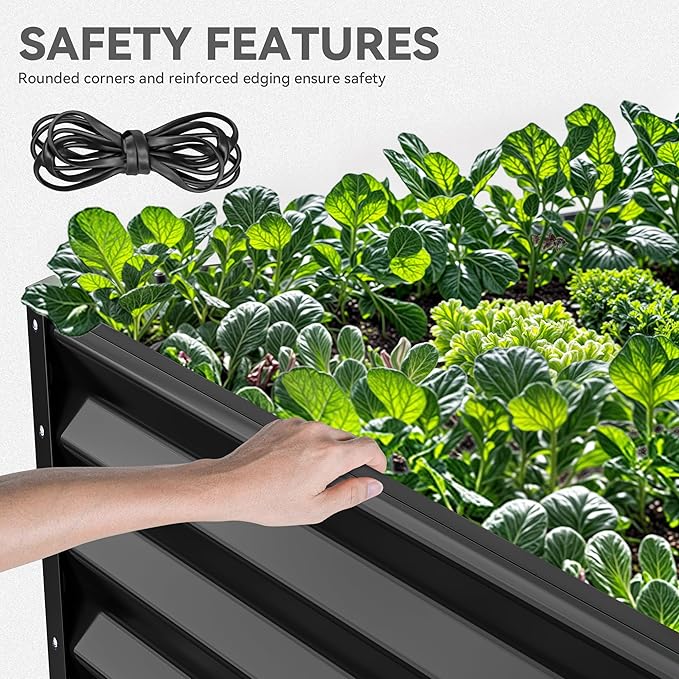YITAHOME 8x4x1.5 ft Galvanized Raised Garden Bed Kit, Large Metal Planter Box with Gloves, Safety Rubber & Support Rod, Outdoor Flower Bed for Plants Vegetables, Green