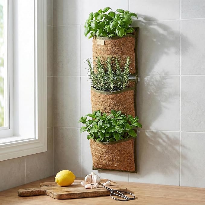 Vertical Garden Planter, 3 Pocket, Living wall Planter, Hanging wall planters for Indoor Plants, Hanging planters for Outdoor Plants, for Herbs, Boho Kitchen Decor, Patio Decor, Indoor Garden