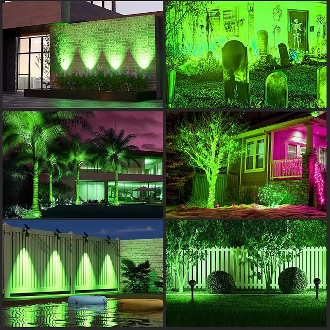 T-SUN Green Solar Spotlights, Green Solar Lights Outdoor, Auto-ON/Off 180°Angle Adjustable Solar Lights for Tree, Patio, Yard, Garden, Driveway, Pool Area (Green-2pack)