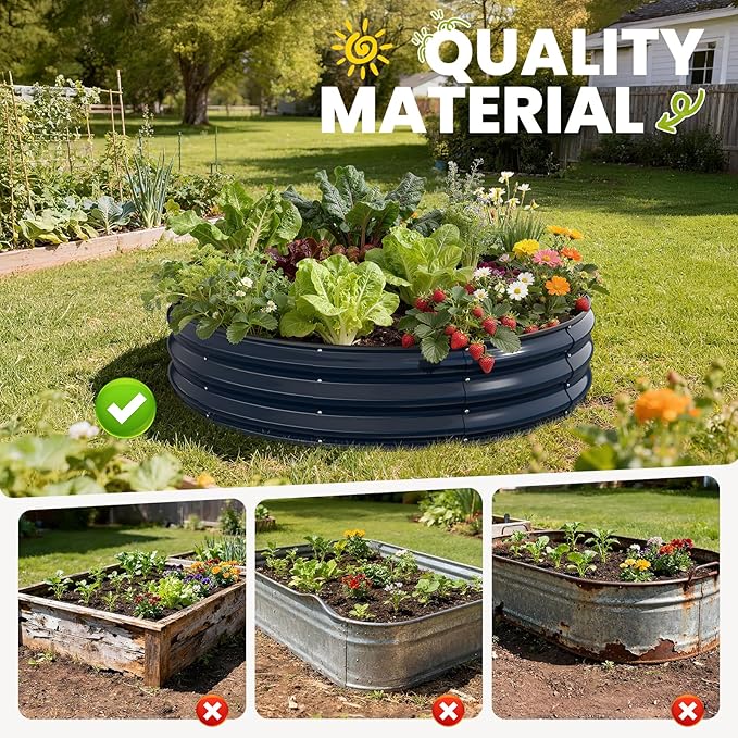 Galvanized Raised Garden Bed 4×4×1 FT, Round Metal Raised Garden Bed Outdoor Planter Box with Open Bottom, Rust-Resistant Steel Garden Bed for Vegetables Herbs Flowers, Easy Assembly