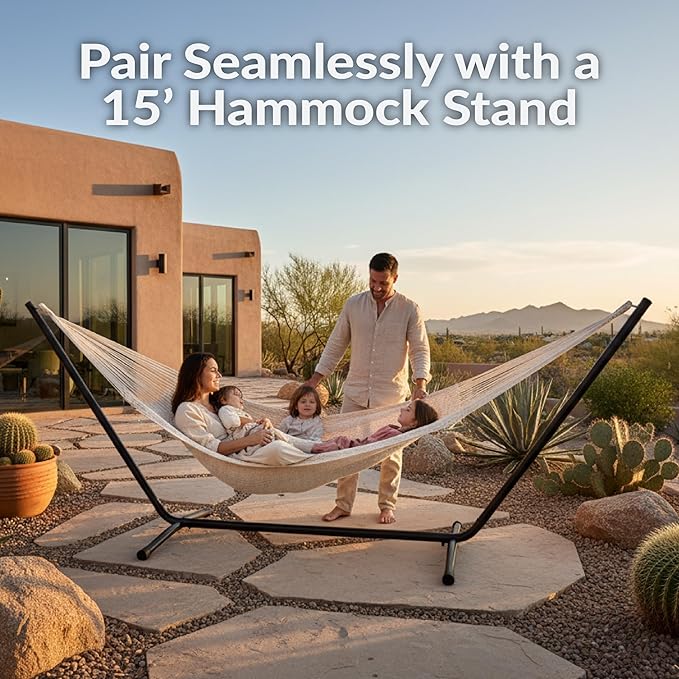 Sunnydaze Handwoven XXL Thick Cord Mayan Double Hammock for Outside - 625-Pound Capacity Heavy-Duty Outdoor Hammock - Natural