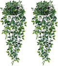 Waipfaru 2Pcs Fake Hanging Plants with Pot Deep Green Eucalyptus Leaves UV Resistant Fake Vines Ivy Artificial Plants Outdoor Faux Plants Indoor Bedroom Living Room Boho Wall Porch Shelf Decor