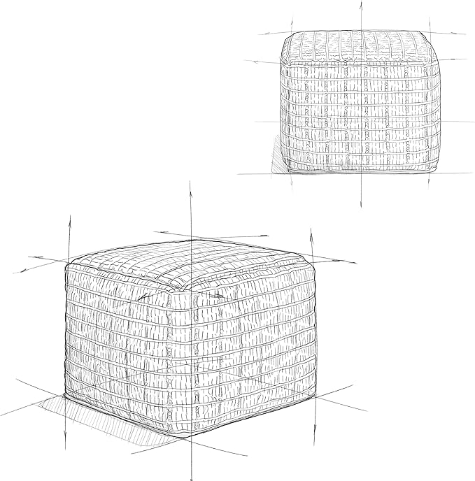 SIMPLIHOME Noreen Square Pouf - 18 inch Wide Upholstered Handwoven Cotton Ottoman in Light Blue and White, Boho Footstool or Extra Seating for Living Room with Polystyrene Filling, Assembled