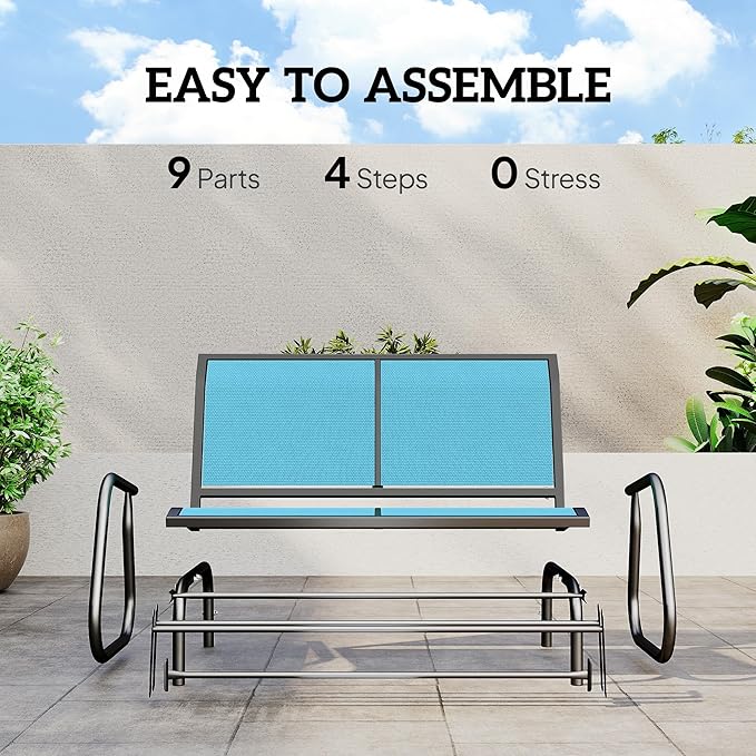 Outsunny 2-Person Outdoor Glider Bench, Patio Double Swing Rocking Chair Loveseat w/Powder Coated Steel Frame for Backyard Garden Porch, Blue