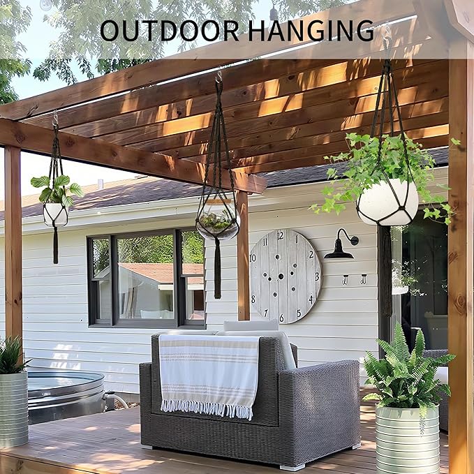 Macrame Plant Hanger - Fits 4 to 13 inches Pots for Indoor Outdoor, 34"/41"/46" 3 Sizes Set, Black (POTS NOT Included)
