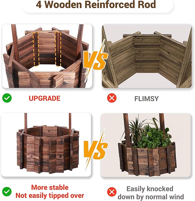 UDPATIO Wishing Wells for Outside, Wooden Wishing Well Planter for Yard, Upgrade Wishing Well with 4 Reinforced Rod & Hanging Bucket for Garden Patio Lawn Backyard Home Decor