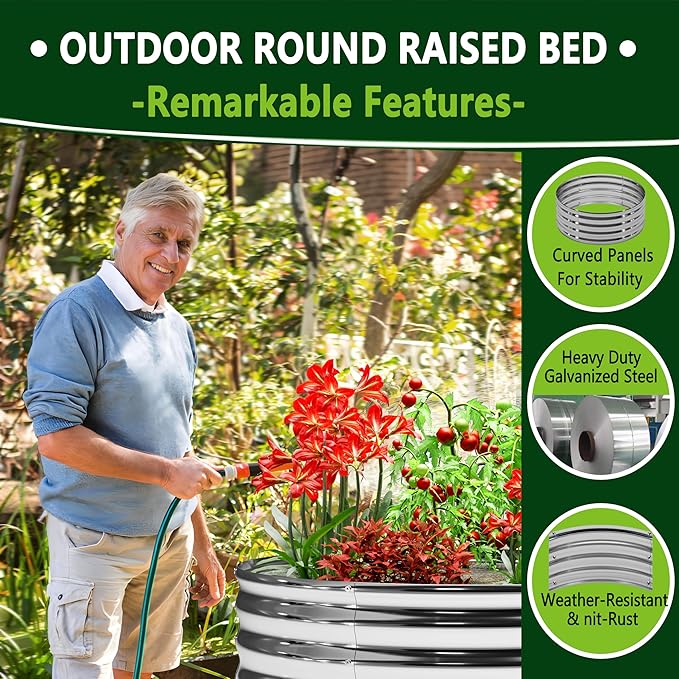 3PCS 2x2x1FT Galvanized Raised Garden Bed Kit,Vegetable Boxes-Round Metal Flower Box,Large Planter Raised Beds Outdoor Garden for Planting,Fruit,Herb-Silver