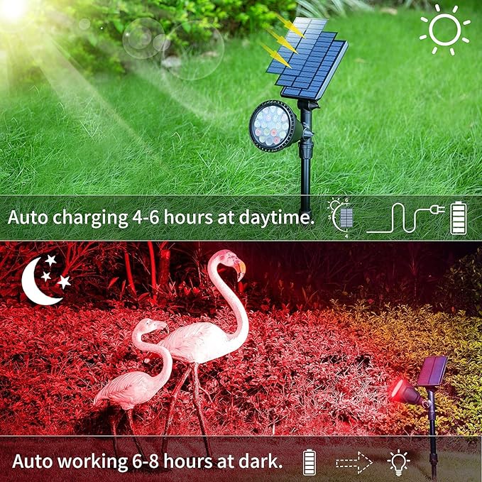 JSOT 2 Pack Christmas Solar Spotlights, RGB Solar Spot Light Outdoor Waterproof Color Changing Landscape Lighting with 9 Lighting Options Decor for Backyard Walkway Tree Lawn