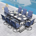 Sophia & William 9-Piece Patio Dining Set – 8 Swivel Chairs with Breathable Textiline Fabric & 84" Extendable Metal Table for Outdoor, Garden, Backyard（Blue）