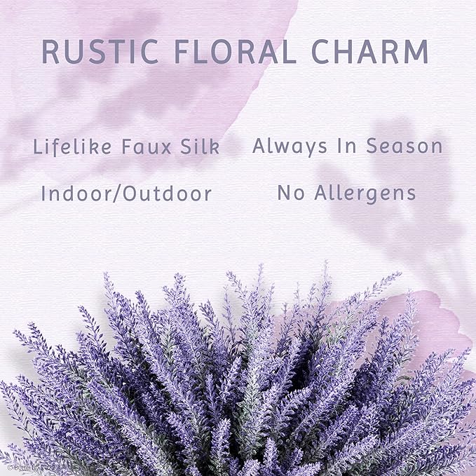 Butterfly Craze Lavender Flower Stems - Lifelike Outdoor Artificial Plants - DIY Crafts & Floral Picks - Planter Filler & Window Flower Box - Pack of 8, 14.5"-16.5" Violet & Green