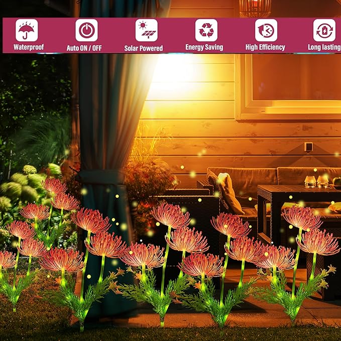 Solar Garden Lights Glowing Flowers & Stems, Outdoor Garden Decoration, Yard Decor
