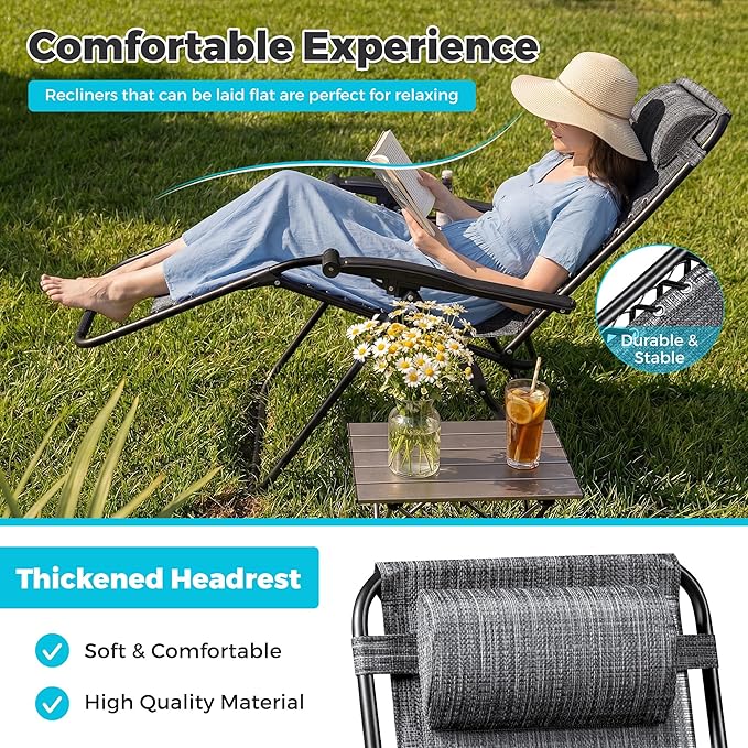 Homall Zero Gravity Chair Patio Folding Lawn Outdoor Lounge Reclining Chair with Cup Holder Pillows for Poolside Backyard and Beach Set of 4 Double Grey