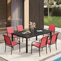 VICLLAX Patio Dining Set for 6, Outdoor Furniture Set Includes 63" Rectangle Patio Table and 6 Patio Sling Chairs, Outdoor Table and Chairs for Outsides, Black Tabletop and Red Fabric
