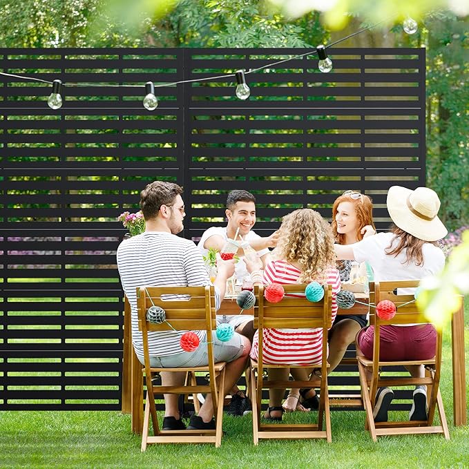 Casaphoria Metal Privacy Screen Outdoor, 72" H x 47" W Freestanding Decorative Privacy Screen for Patio Deck Balcony Garden with Stable Base, Black Adrian