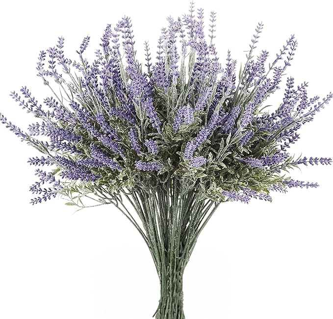 Butterfly Craze Lavender Flower Stems - Lifelike Outdoor Artificial Plants - DIY Crafts & Floral Picks - Planter Filler & Window Flower Box - Pack of 8, 14.5"-16.5" Violet & Green