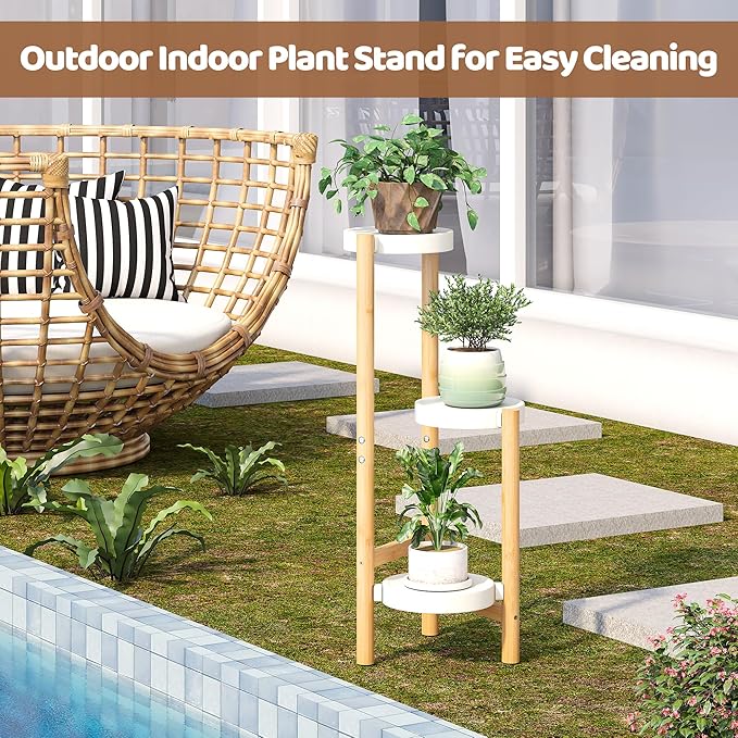 FILWH Plant Stand Indoor Outdoor Plant Rack 3 Tier 3 Potted Flower Holder Ladder Plant Stands for Balcony Window Living Room Garden Patio White