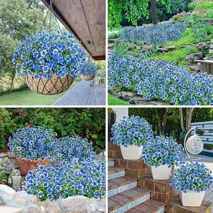 Bassion Artificial Flowers for Outdoors, 24 Bundles UV Resistant Fake Flowers Realistic Silk Faux Plants for Outdoor Planter Window Box Porch Patio Garden Home Outside Decorations