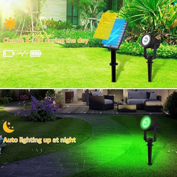 T-SUNUS RGB Solar Landscape Spotlights Christmas, Color Changing Spot Lights Outdoor IP65 Waterproof 9.8ft Cable, Separated Panel Light for Flag Tree Yard Garden Driveway Walkway Pond Halloween 2 Pack