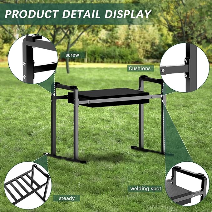FLINTER Garden Kneelers Seat, Stable and Save Tip-Resistant Design 10.2" Wider Garden Kneeler and Seat with Handle, Heavy Duty Gardening Stool for Seniors, Gardening Weeding Bench for Parents - Black