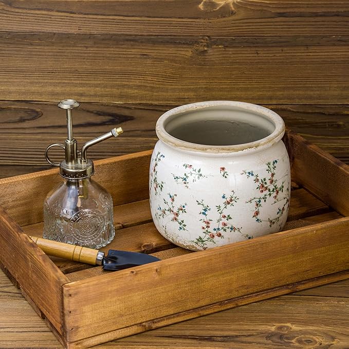 Flower Pot,Vintage Ceramic Pot for Planter with Drainage Holes, 6.29 inch Ice Crack Glazed Indoor Planters Pot for Indoor,Tucan Home Decor,Gardening Gifts,Green (French)