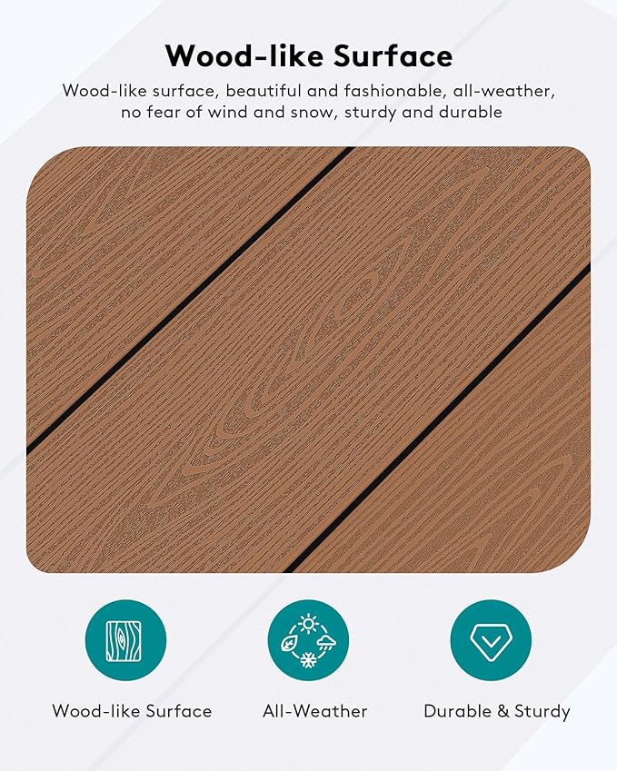 SERWALL HDPE Patio Coffee Table, Rectangle Outdoor Coffee Table, All-Weather Coffee Side Table for Balcony, Poolside, Deck, Garden, Brown