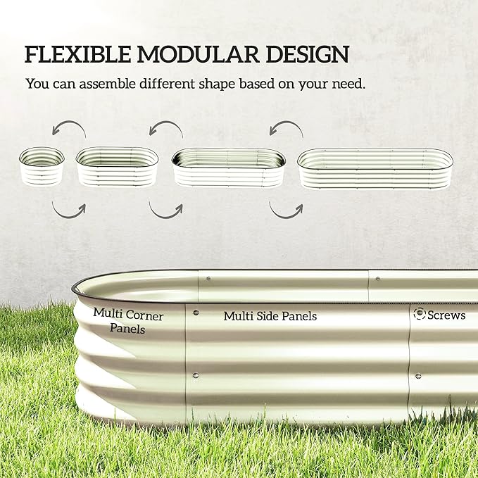 Outsunny 6.5' x 2' x 1' Galvanized Raised Garden Bed Kit, Outdoor Metal Elevated Planter Box with Safety Edging, Easy DIY Stock Tank for Growing Flowers, Herbs & Vegetables, Cream