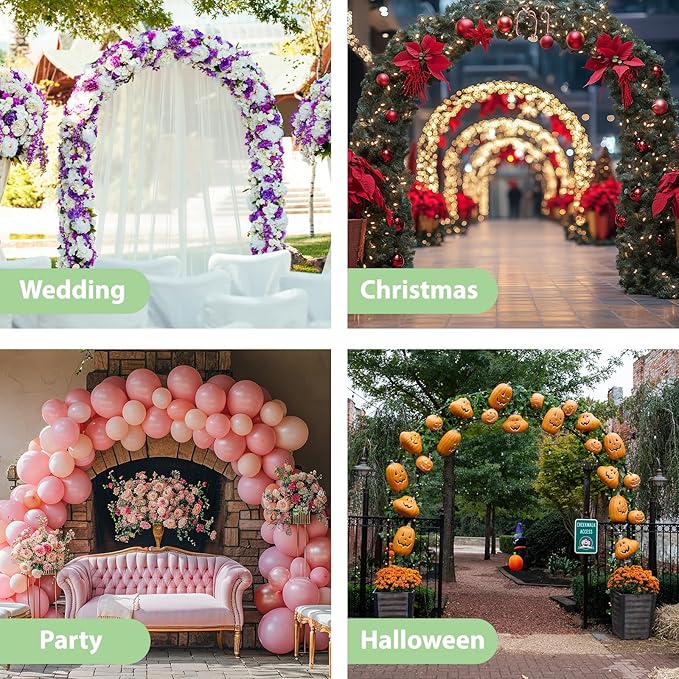 RUBFAC 94" Metal Garden Arch Trellis for Climbing Plants Outdoor, Garden Arbors and Arches, Halloween Archway for Pumpkin Balloon Rose Vines Wedding Christmas Birthday Party Decorations, Army Green