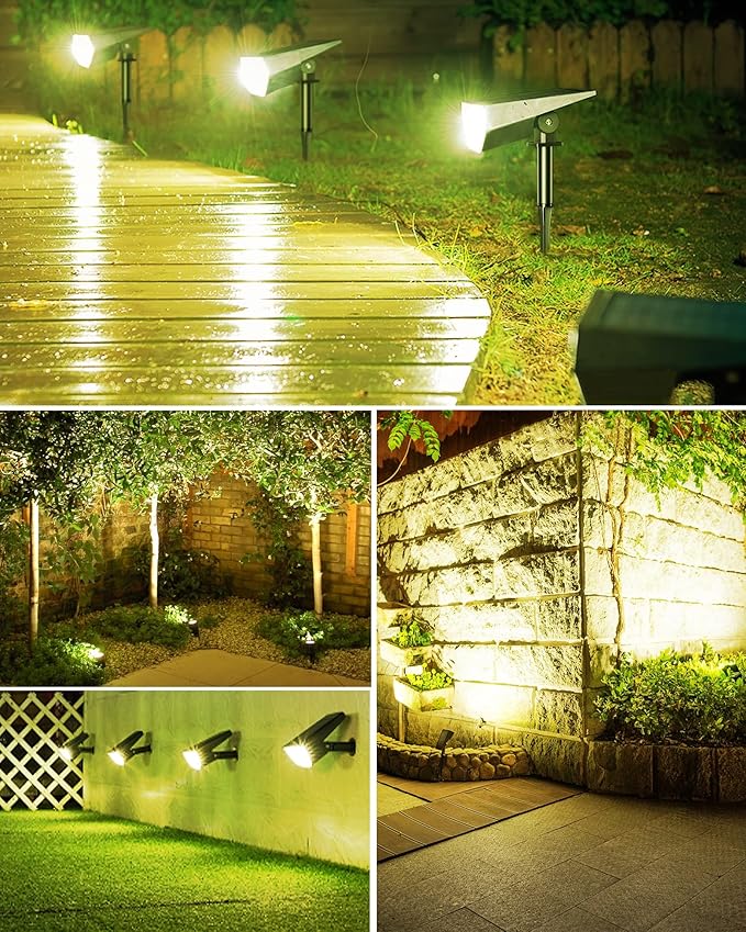 Biling Solar Spot Lights Outdoor, Bright 700 Lumen Solar Outdoor Lights IP67 Waterproof Adjustable House Lights for Patio Pathway Yard Garden Driveway Tree - Warm White(6 Pack)