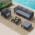 SERWALL HDPE Patio Furniture Set, 6 Pieces Outdoor Sectional Sofa Set, All-Weather Wood-Like Outdoor Sofa Couch with Coffee Table for Deck, Lawn, Black Frame with Grey Cushion