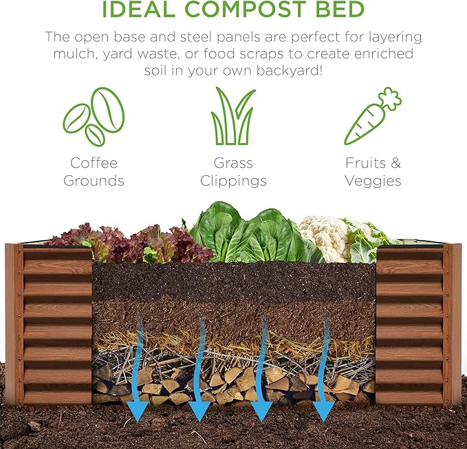 Best Choice Products 6x3x2ft Outdoor Metal Raised Garden Bed, Deep Root Box Planter for Vegetables, Flowers, Herbs, 269 Gallon Capacity, 100% Non Toxic Materials - Wood Grain