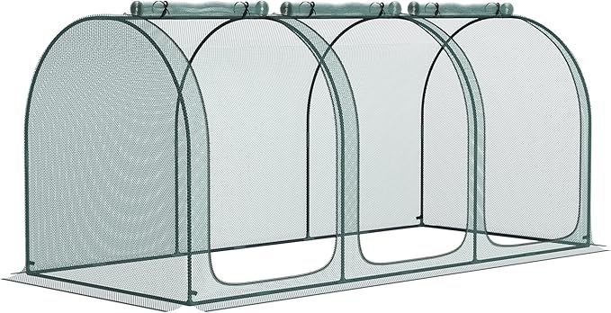 Outsunny 9' x 4' Crop Cage, Plant Protection Tent with Three Zippered Doors, Storage Bag and 4 Ground Stakes, for Garden, Yard, Lawn, Green