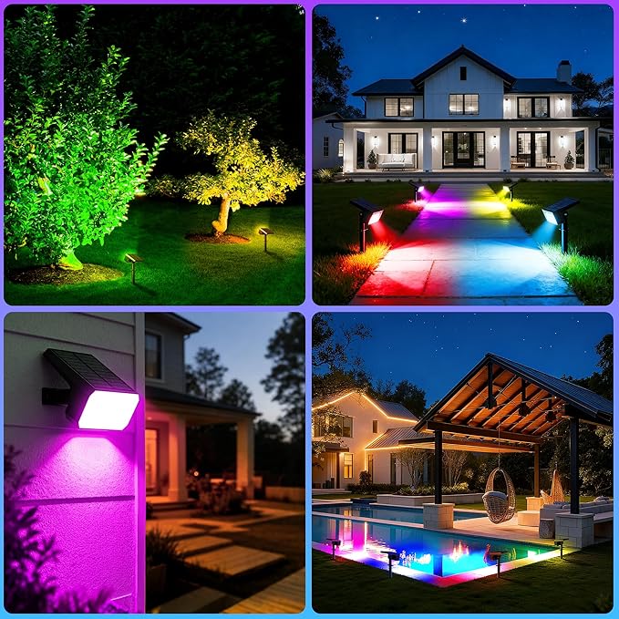 Solar Spot Lights Outdoor Color Changing, [6 pack/28 LED] 7 Modes Auto On/Off Solar Landscape Spotlights, Ip67 Waterproof Solor Powered Pathway Lights for Outside Yard Garden Walkway Tree Patio