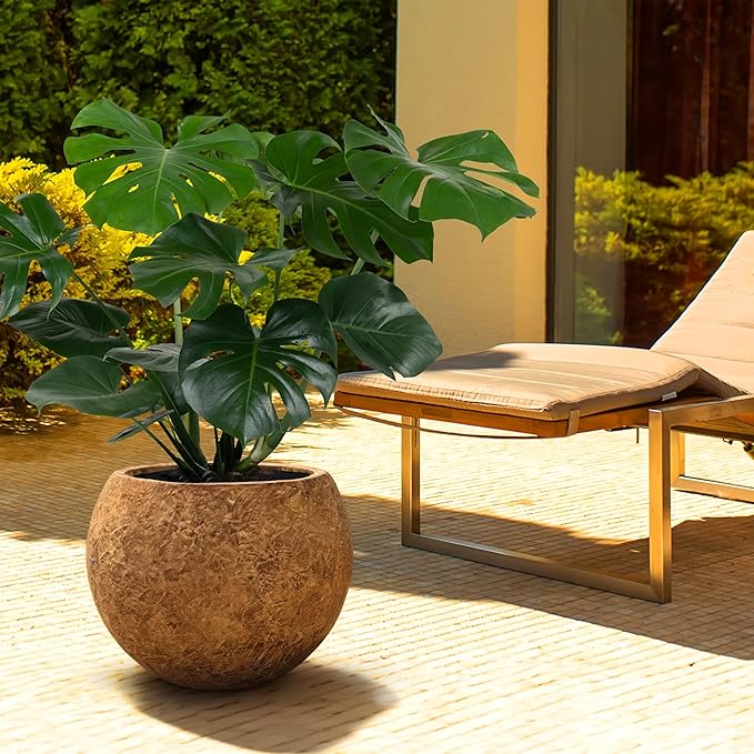 17 H x 21" Dia (15" Pot Opening) Round Fiberstone Planter with Drainage Hole, Indoor/Outdoor Large Plant Pot for Home Patio Garden, Ideal for Large Plants-Camel
