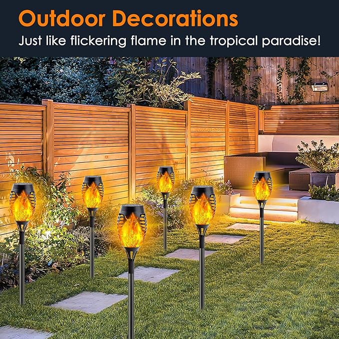 10Pack Solar Lights Outdoor, Mini Solar Torch Lights with Flickering Flame for Garden Decor, Solar Flame Lights Waterproof Solar Powered Outdoor Lights, Solar Tiki Torches for Pathway Patio Yard Porch