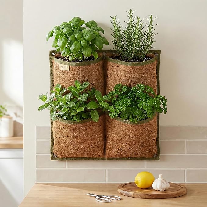 Vertical Garden Planter, 4 Pocket, Vertical Planter, wall planters for Outdoor Plants, Plant wall, Hanging planters for Indoor Plants, for Herbs, Patio Decor, Balcony Decor, Indoor Garden