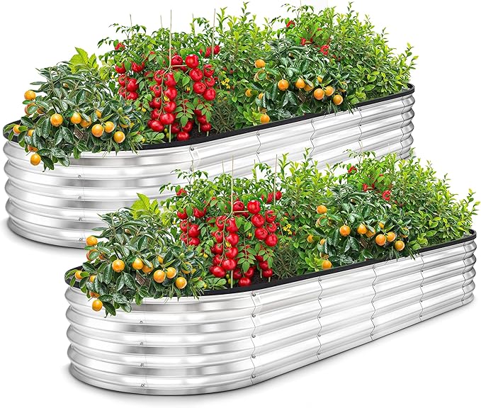 Utopia Home Galvanized Raised Garden Bed, 6 by 2 feet Lightweight Planter Boxes Outdoor with Easy Assembly, Large Garden Bed for Vegetables, Fruits, Flowers, Silver, Pack of 2