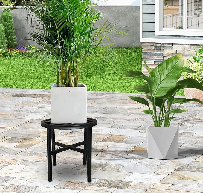 Plant Stand Indoor Outdoor,13 Inch Round Metal Plant Stands Riser,Heavy Duty Wrought Iron Pedestal Holders for Large Flower Pot,Outside Rust-Proof Black Flower Display Shelf for Patio,2-Pack