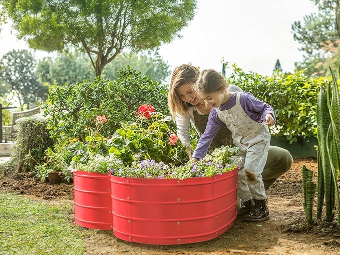 Plant & Plot Galvanized Raised Garden Beds Outdoor // Planter Raised Beds for Gardening, Vegetables, Flowers // Large Metal Garden Box (Red) // Tool-Free Assembly