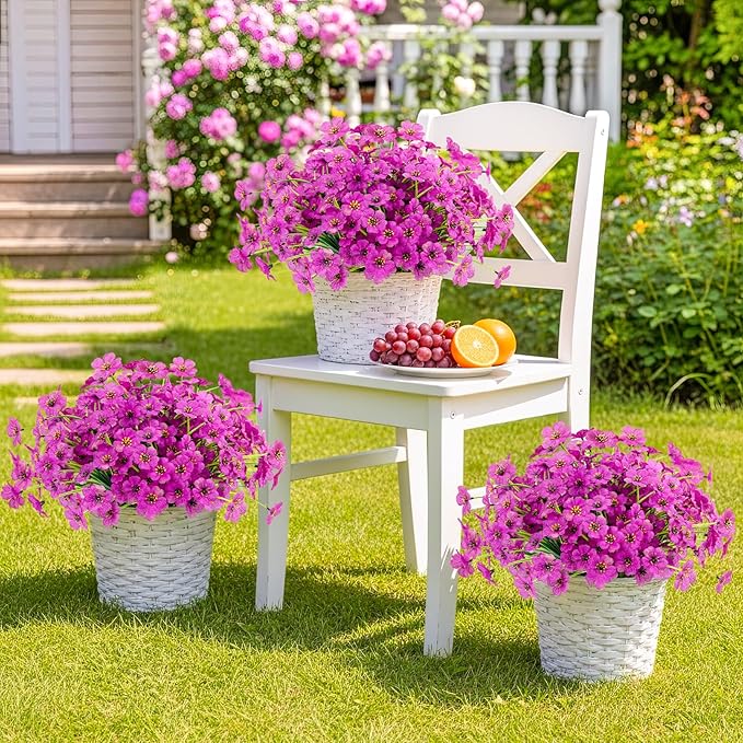 MACTING 12 Bundles Artificial Flowers for Outdoors Fake Flowers UV Resistant Faux Outdoor Plants No Fade for Planters Window Box Patio Porch Yard Garden Spring Summer Decorations(Purple)