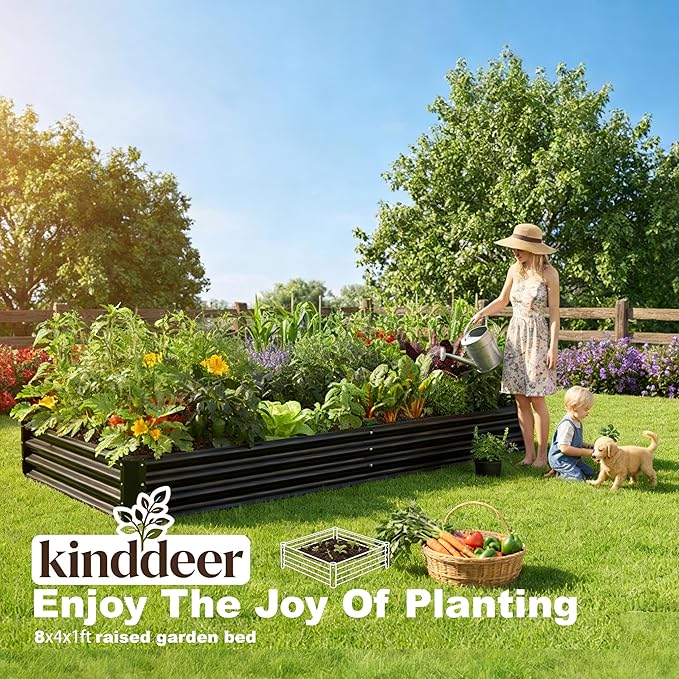 8x4x1ft(2 Pack) Raised Garden Beds Outdoor Kit, No Support Rod, Metal Raised Garden Beds for Vegetables,Fruits,Herb,Flower,Black
