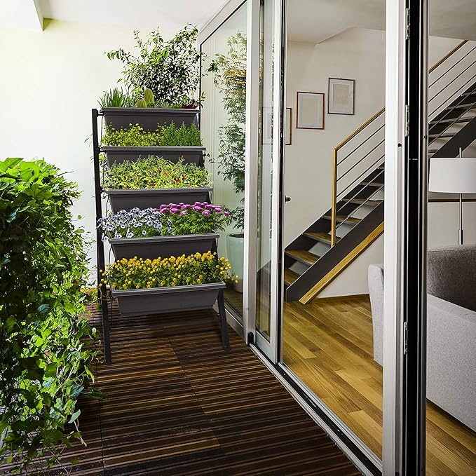 Outland Living 4Ft Vertical Raised Garden Bed - 5 Tier Food Safe Planter Box for Outdoor and Indoor Gardening Perfect to Grow Your Herb Vegetables Flowers on Your Patio Balcony Greenhouse Garden
