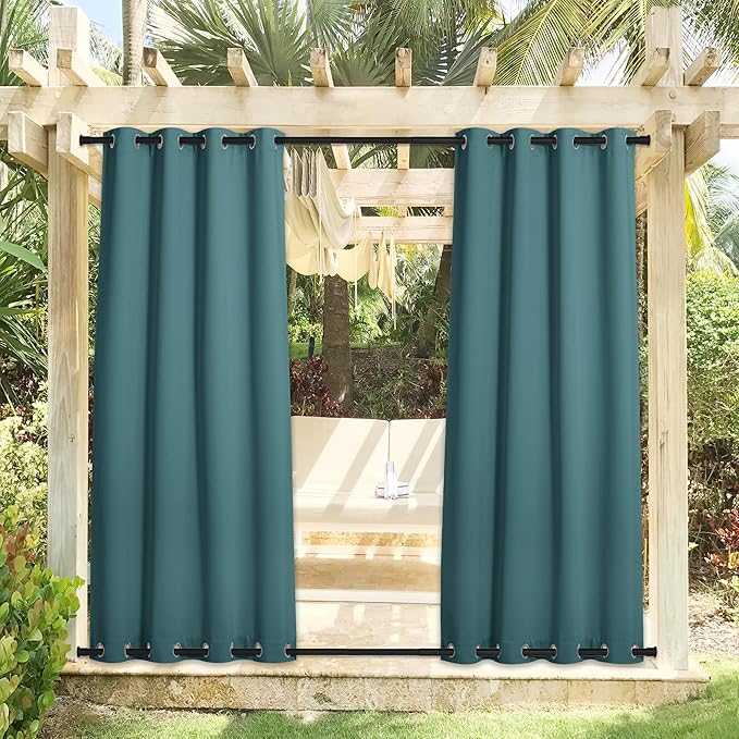 NICETOWN 2 Panels Outdoor Patio Curtains Extra Long Drapes 108 L Waterproof/Windproof, Top and Bottom Rustproof Grommet Keep Warm in Winter Privacy for Yard/Porch, Teal, 52" W per Panel
