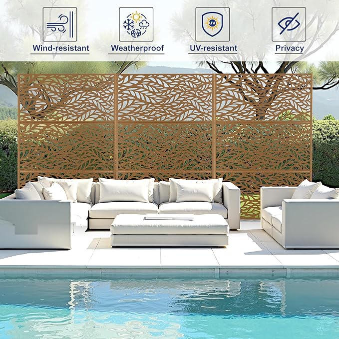 Outdoor Privacy Screen,72" H×47" W Metal Privacy Screen, Freestanding Privacy Fence Panels for Patio