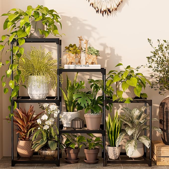 Plant Stand Indoor Plant Shelf Outdoor Metal Plant Rack for Multiple Plants 7 Pots Ladder Plant Pot Holder for Living Room Patio Garden Home Decor