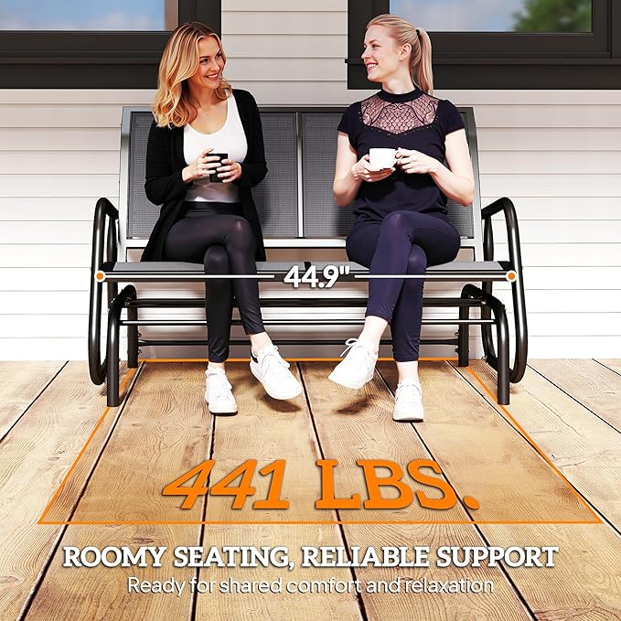 Outsunny 2-Person Outdoor Glider Bench, Patio Double Swing Rocking Chair Loveseat w/Powder Coated Steel Frame for Backyard Garden Porch, Gray