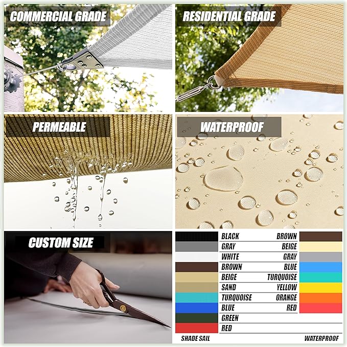 Colourtree 16' x 16' x 22' Beige Sun Shade Sail Right Triangle Canopy - UV Block UPF50, Water Permeable, Heavy Duty Awning for Patio, Garden, Outdoor, Backyard, Yard (We Make Custom Size)