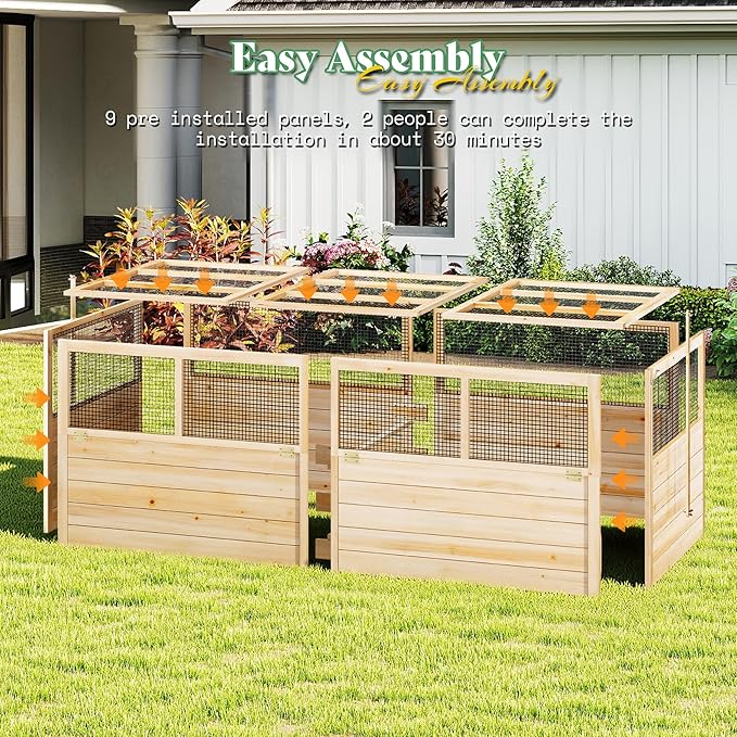 AMERLIFE Raised Garden Bed with Hinged Fencing and Trellis, 18 Inch Deepened Wood Planter Box, 2 PCS Flip-up Front Panel, Easy Assembly, Ideal for Seed Starting and Growing Vegetables & Fruits
