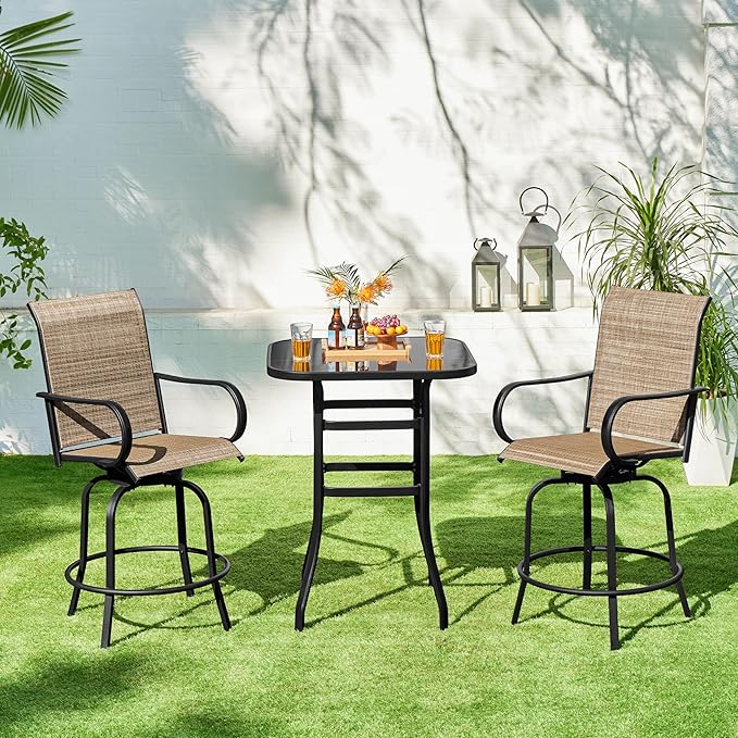 Yaheetech Patio Swivel Bar Stools Outdoor Chairs Set of 6 Outdoor High Bistro Stools Outdoor Furniture, All-Weather Patio Stools for Outside, Beach, Lawn, Poolside and Garden, Black/Brown