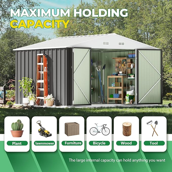 Devoko 10 x 8 FT Outdoor Storage Shed, Metal Garden Sheds & Outdoor Storage Clearance, Large Tool Shed Outdoor with Single Lockable Door for Patio Lawn Backyard (Gray)